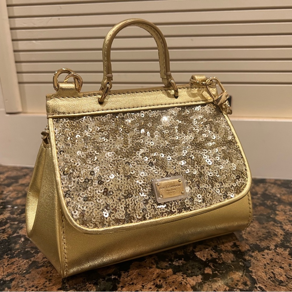 ❌SOLD❌DOLCE & GABBANA Calfskin Sequin Childrens Miss Sicily Satchel Gold